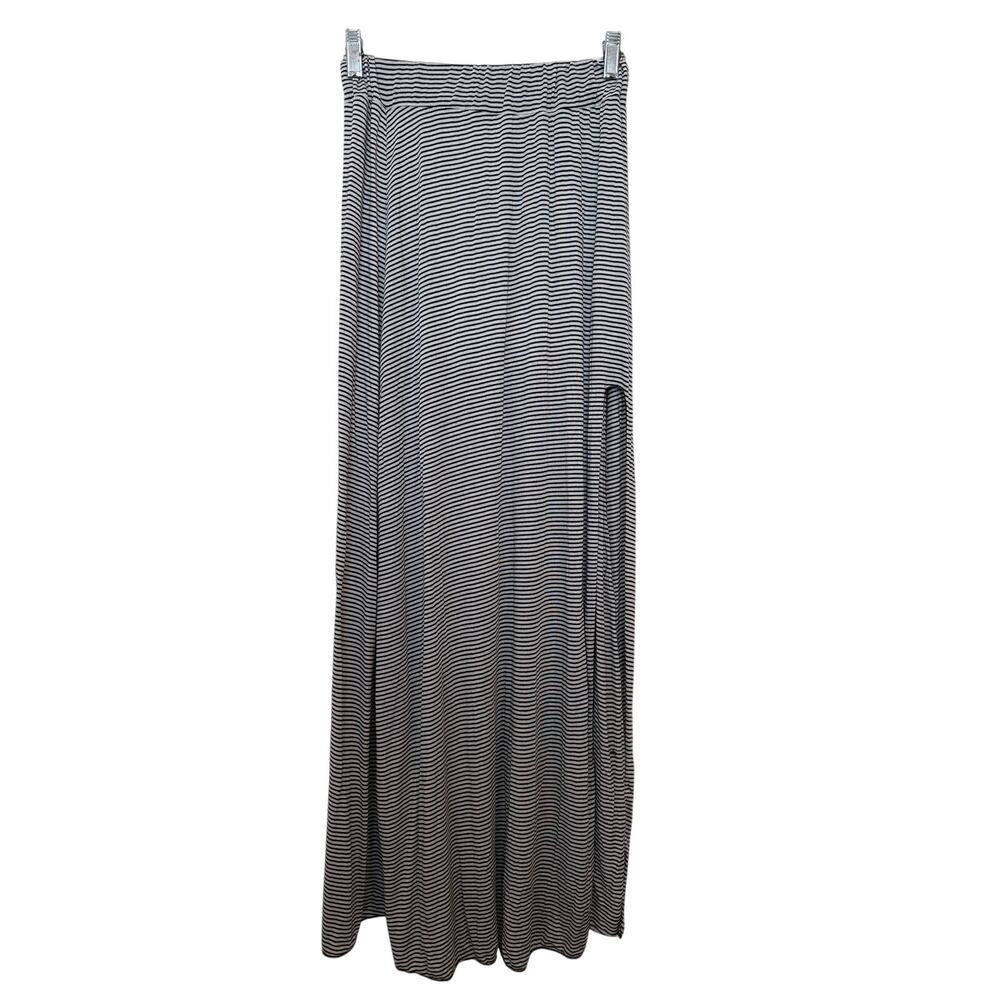 Brandy Melville Black White Stripe Jersey Maxi Skirt Side Slit Festival XS/S